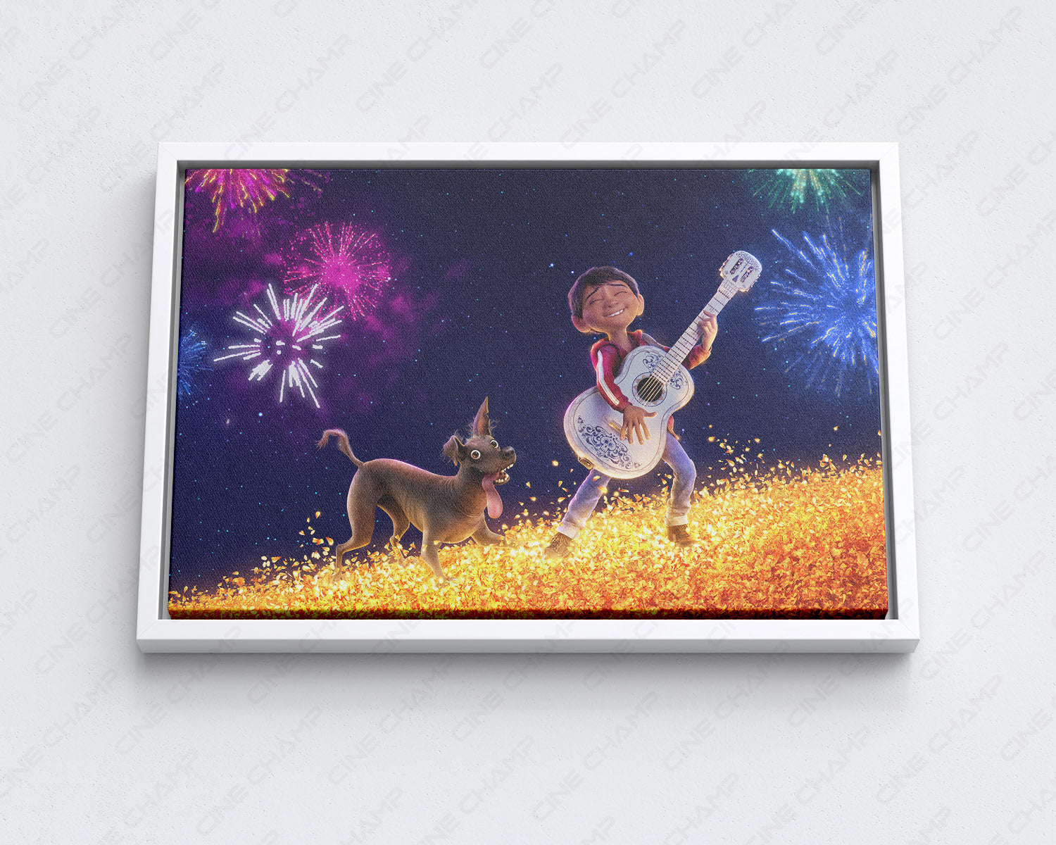Coco Canvas Print with White Floating Frame for Stylish Pixar-Themed Wall Decoration