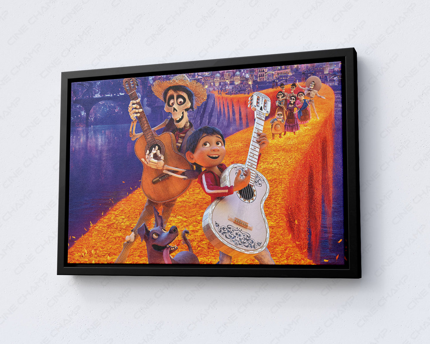 Coco Canvas Wall Art with Black Floating Frame for Modern Home and Family Room Decor
