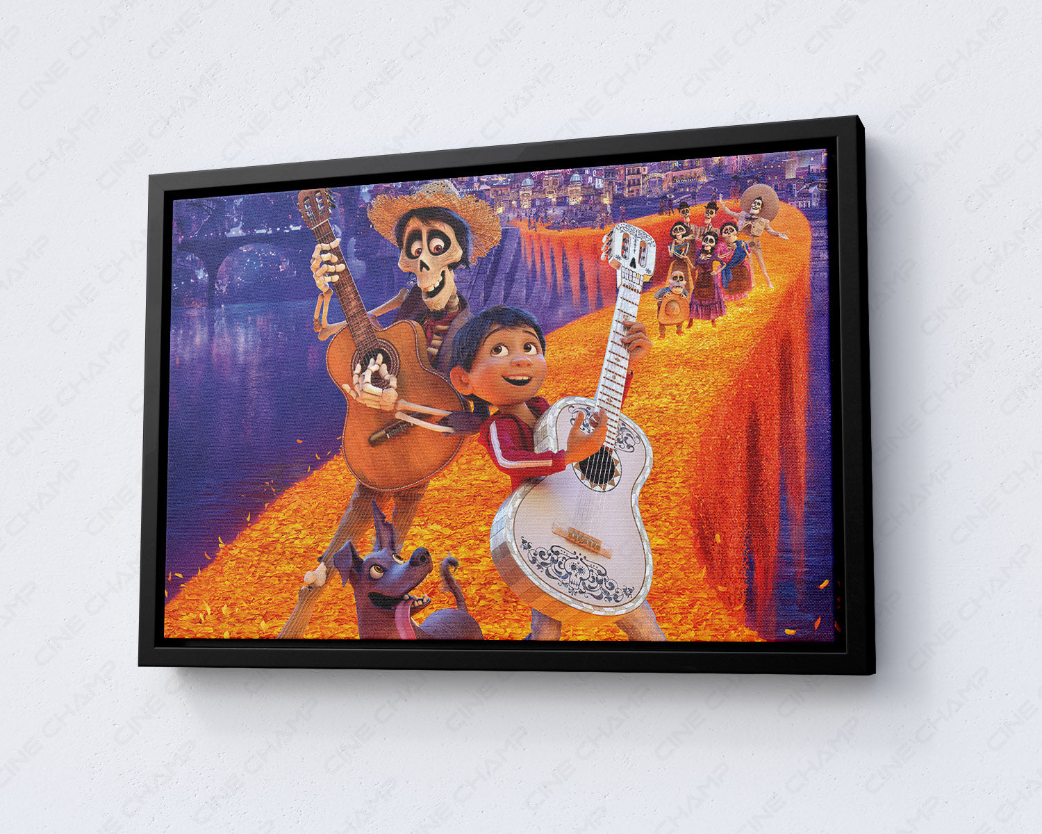 Coco Canvas Wall Art with Black Floating Frame for Modern Home and Family Room Decor