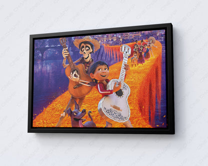 Coco Canvas Wall Art with Black Floating Frame for Modern Home and Family Room Decor