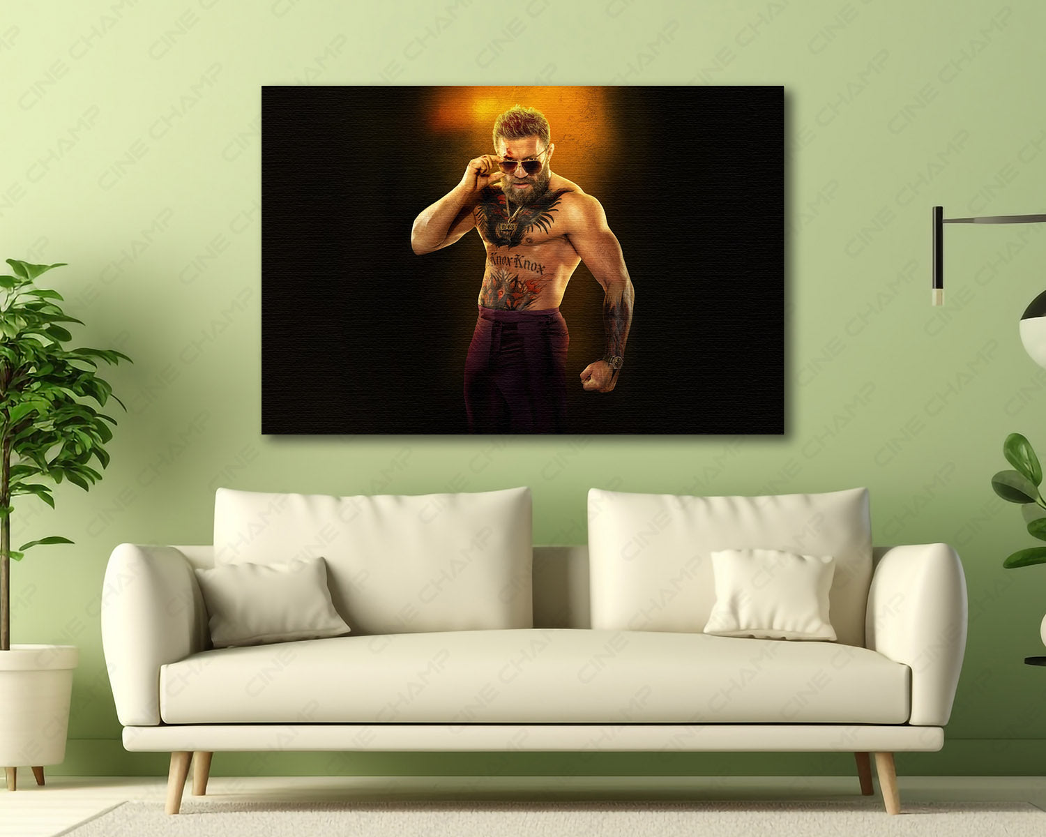Conor McGregor in Road House Canvas Wall Art Displayed in a Contemporary Living Room Interior