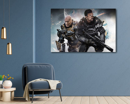 Cosmic Sin Canvas Print Above Accent Chair in a Modern Movie Room or Gaming Space