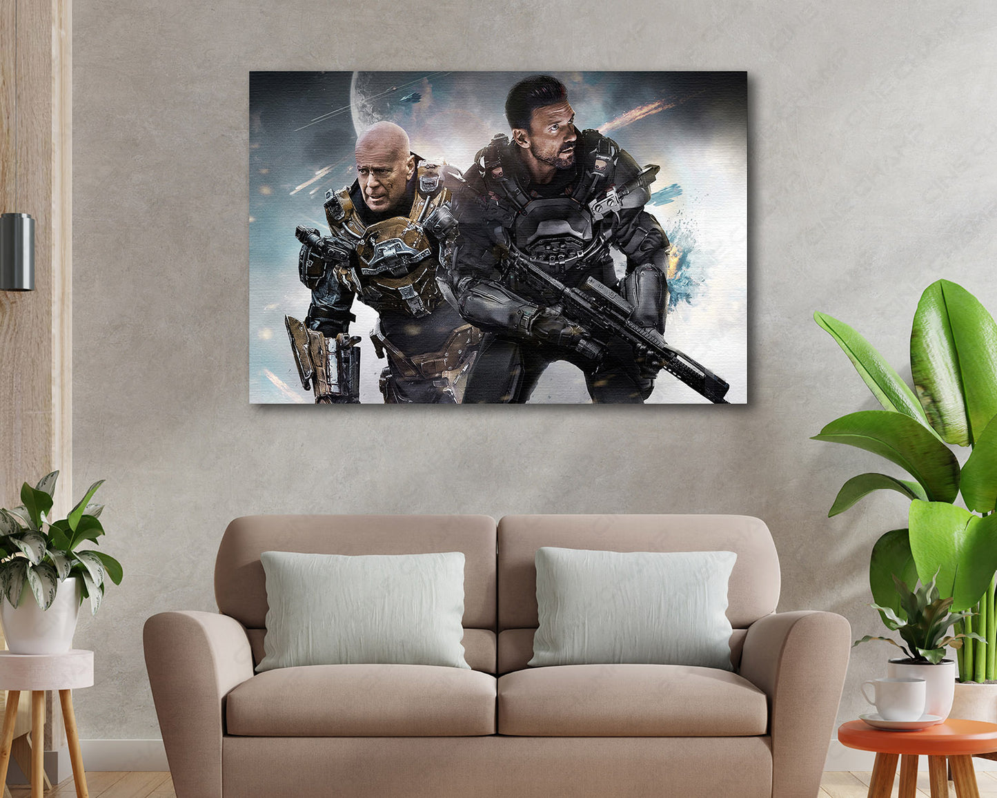 Cosmic Sin Canvas Print Displayed in a Contemporary Living Room Interior