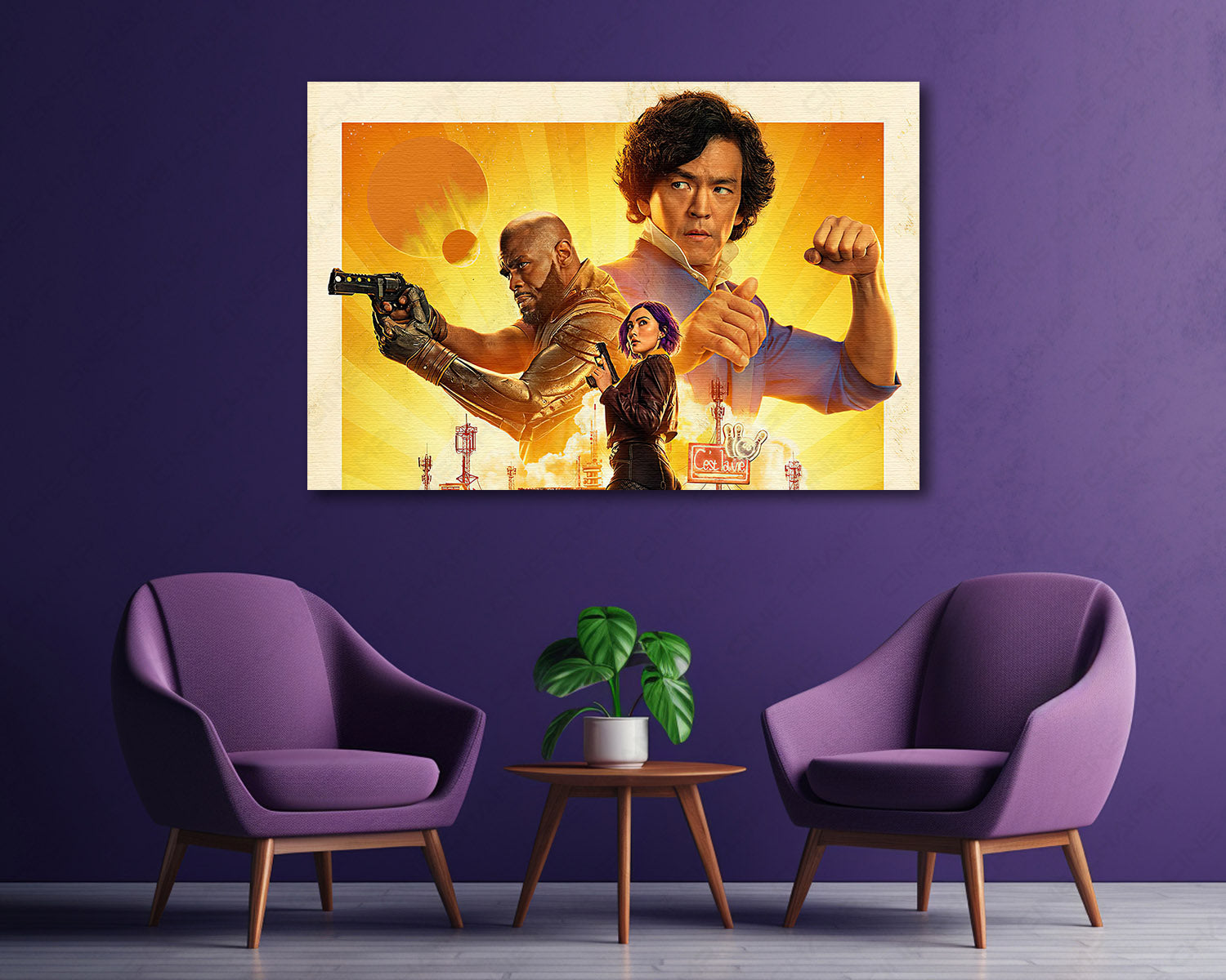 Cowboy Bebop Canvas Wall Art Above Executive Desk in a Modern Corporate Office