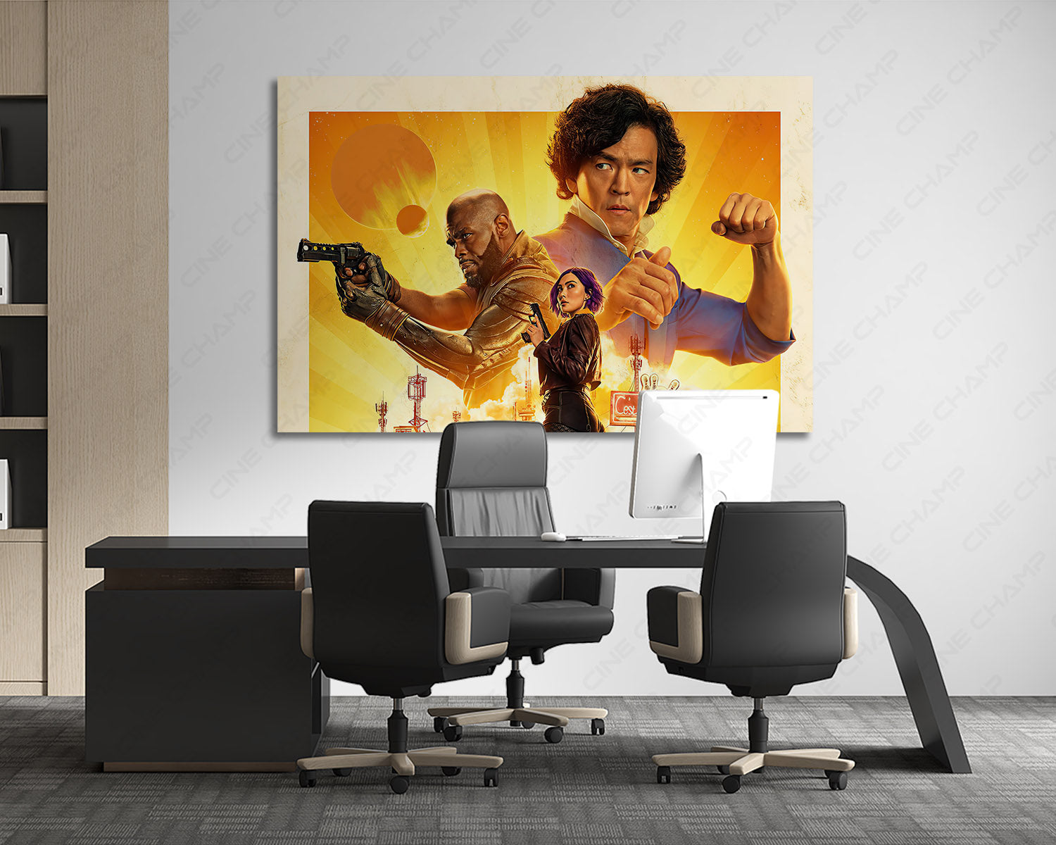 Cowboy Bebop Canvas Wall Art Displayed in a Modern Executive Office with Contemporary Interior Design