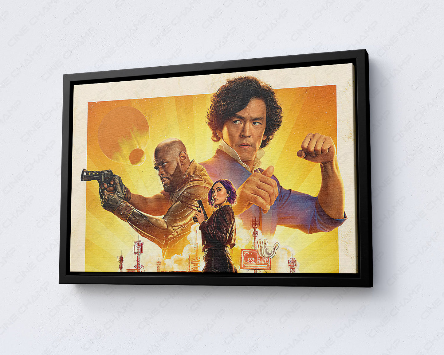 Cowboy Bebop Canvas Wall Art with Black Floating Frame for Luxury Office Wall Decor