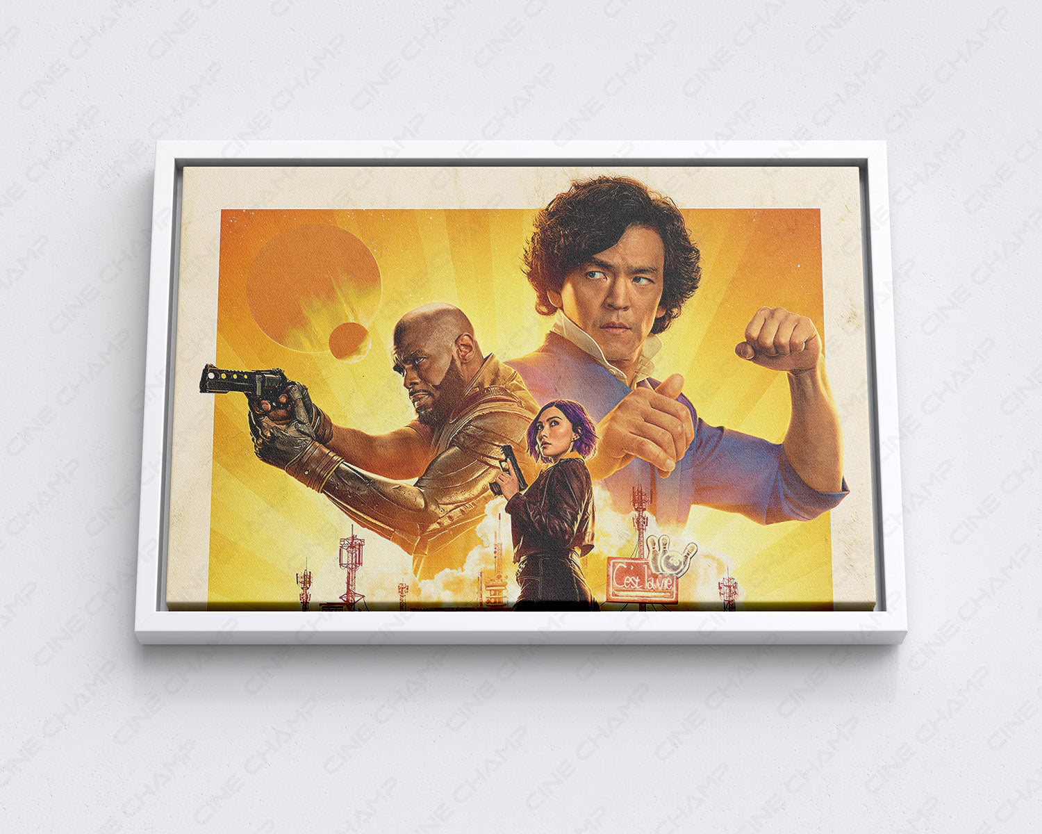 Cowboy Bebop Canvas Wall Art with White Floating Frame for Elegant Office Interior Decoration