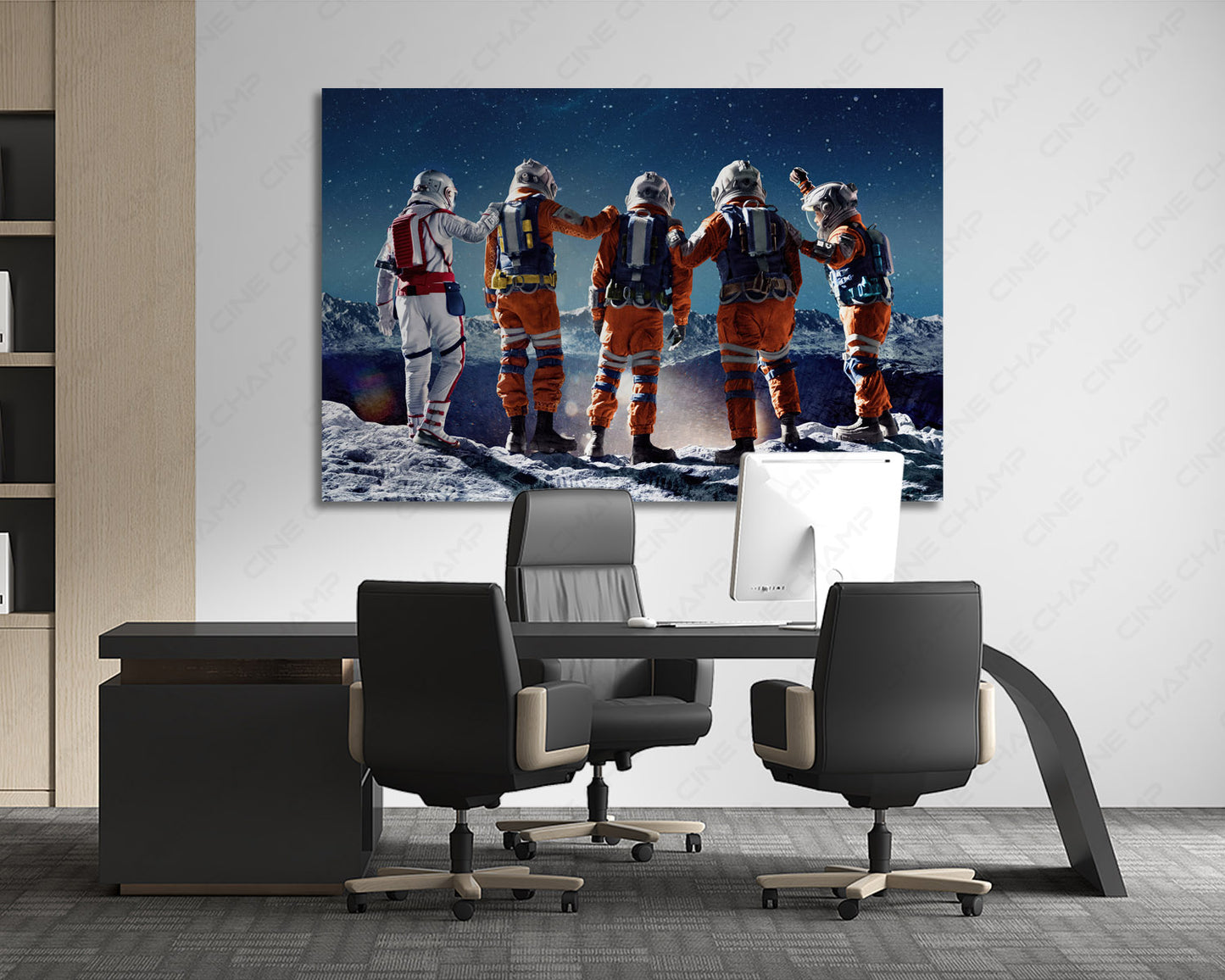 Crater Canvas Print Displayed in a Modern Executive Office with Contemporary Interior Design