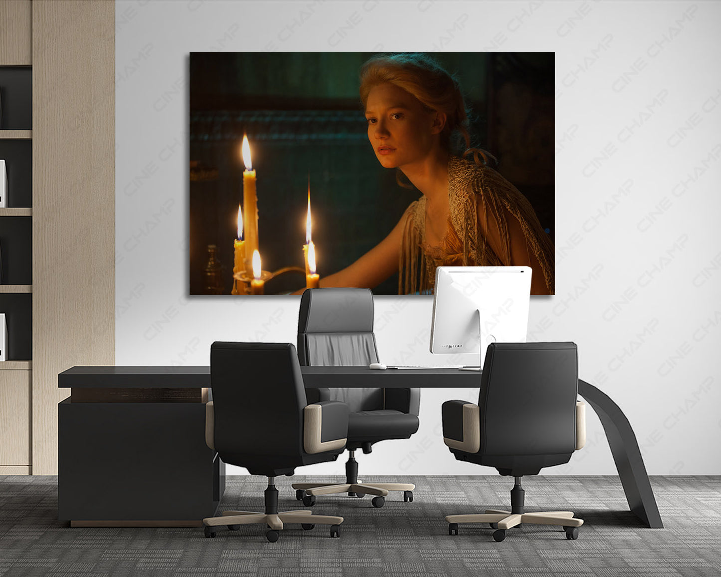 Crimson Peak Canvas Print Displayed Behind an Executive Office Desk in a Modern Workspace