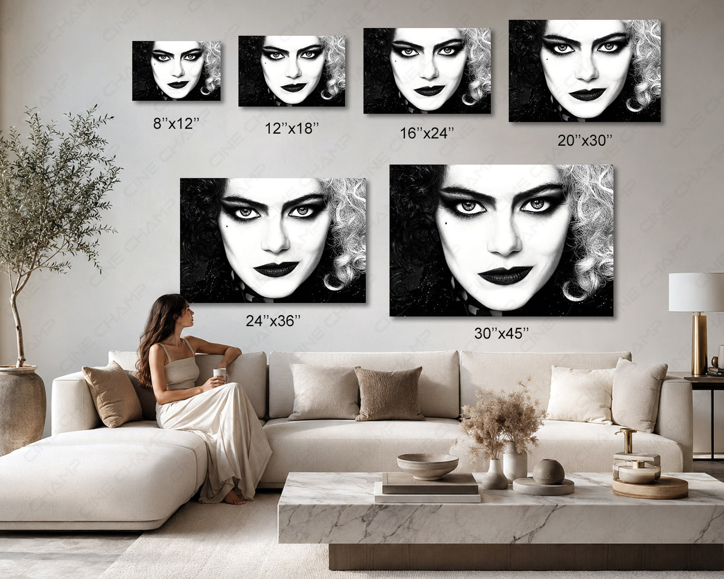 Cruella Canvas Print Available in Multiple Sizes for Living Room, Office, Bedroom, Home Theater, Media Room, and Fashion-Inspired Decor