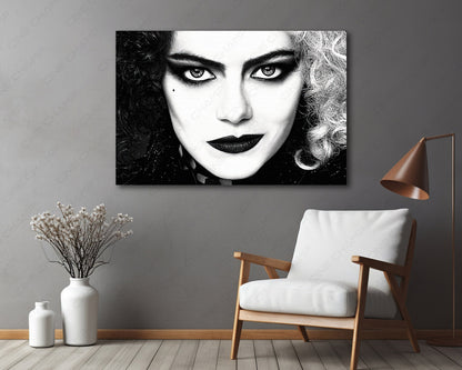 Cruella Canvas Print Creating a Bold Cinematic Focal Point in a Modern Reading Corner