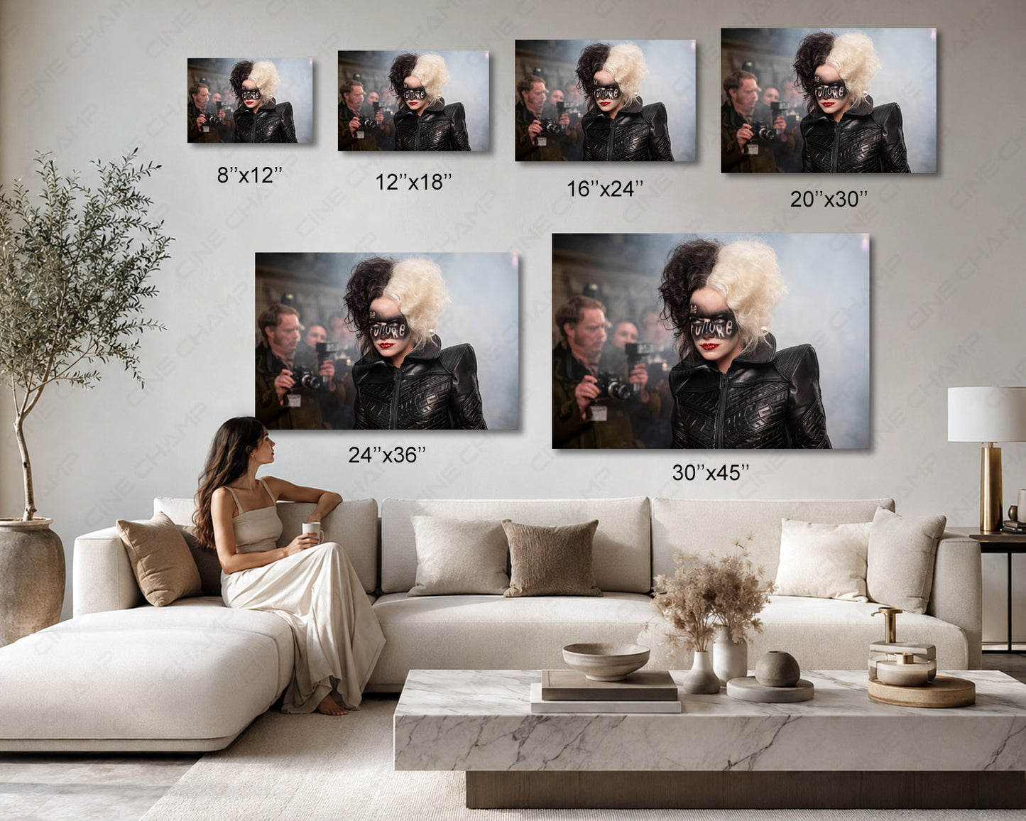 Cruella Canvas Wall Art Available in Multiple Sizes for Living Room, Office, Bedroom, Home Theater, Media Room, and Fashion-Inspired Decor