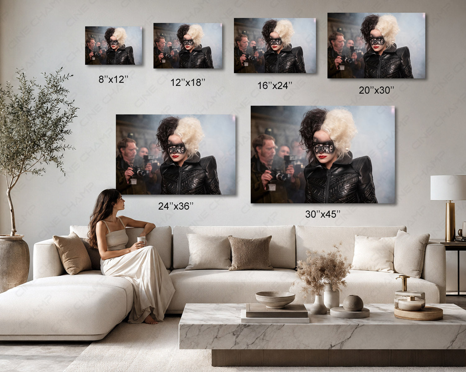 Cruella Canvas Wall Art Available in Multiple Sizes for Living Room, Office, Bedroom, Home Theater, Media Room, and Fashion-Inspired Decor