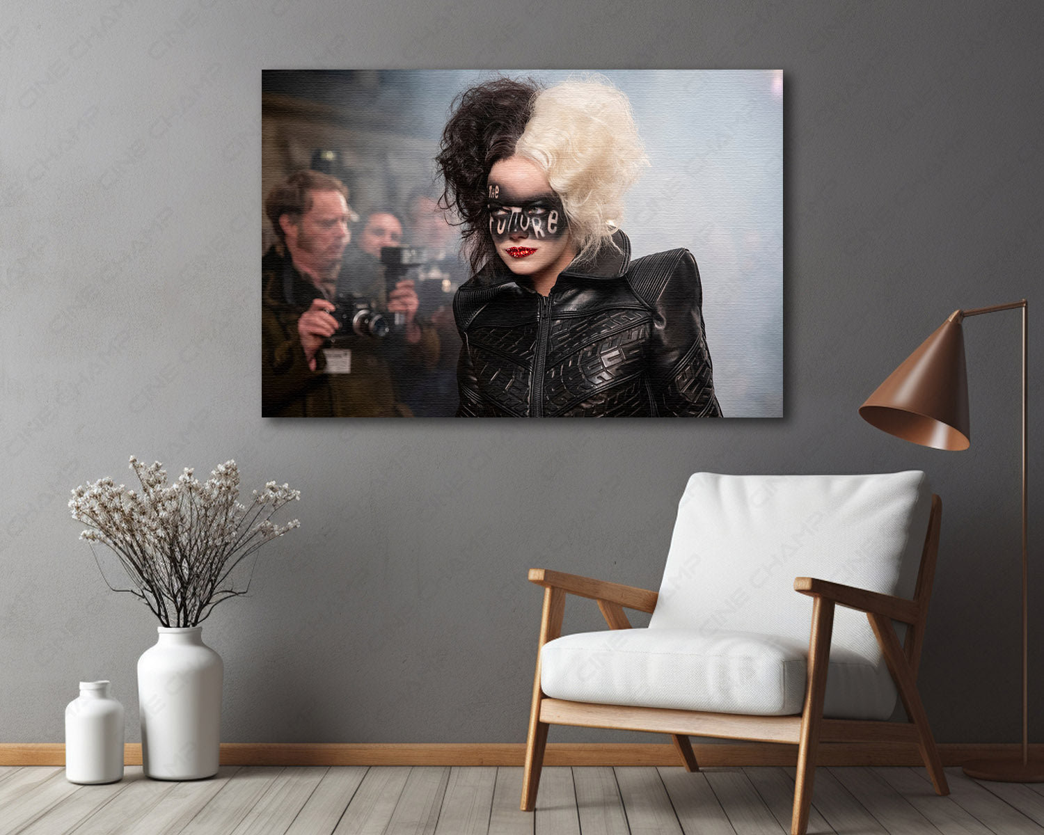 Cruella Canvas Wall Art Creating a Bold Cinematic Focal Point in a Modern Reading Corner