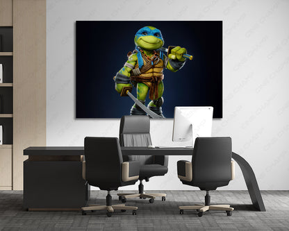 Cute Leonardo Canvas Print Displayed Behind an Executive Office Desk in a Modern Workspace