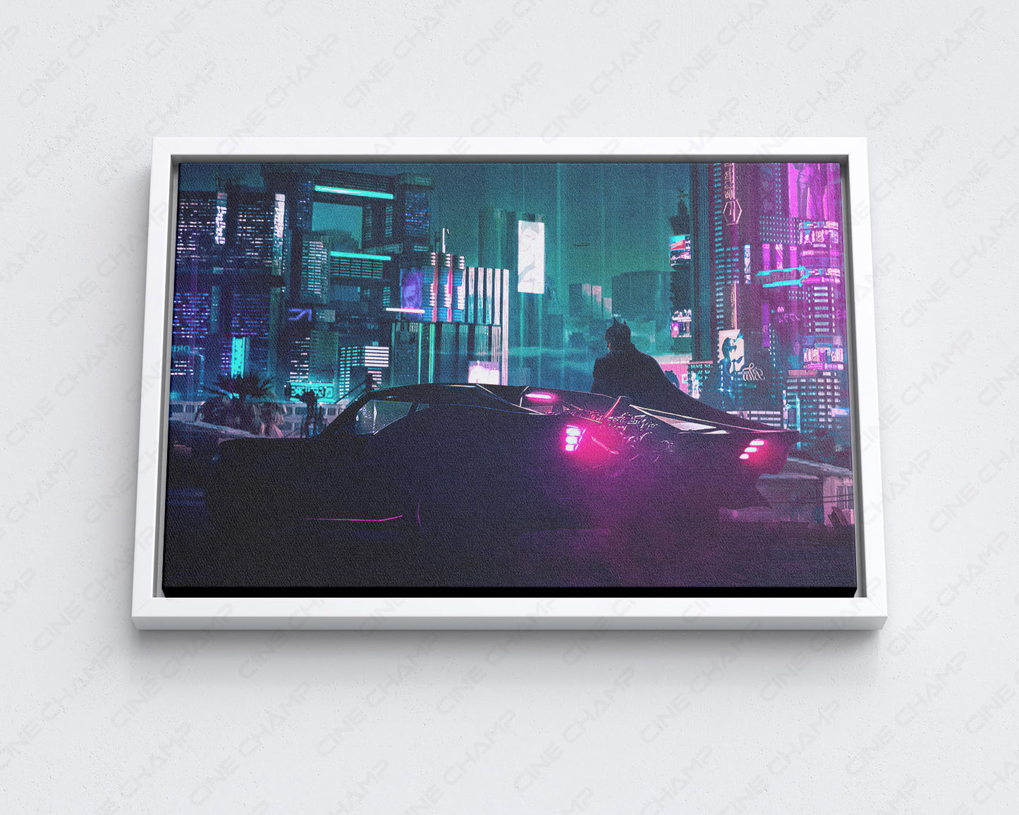 Cyberpunk 2077 x The Batman Canvas Wall Art with Black Floating Frame for Contemporary Home Decor