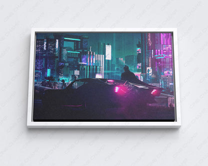 Cyberpunk 2077 x The Batman Canvas Wall Art with Black Floating Frame for Contemporary Home Decor