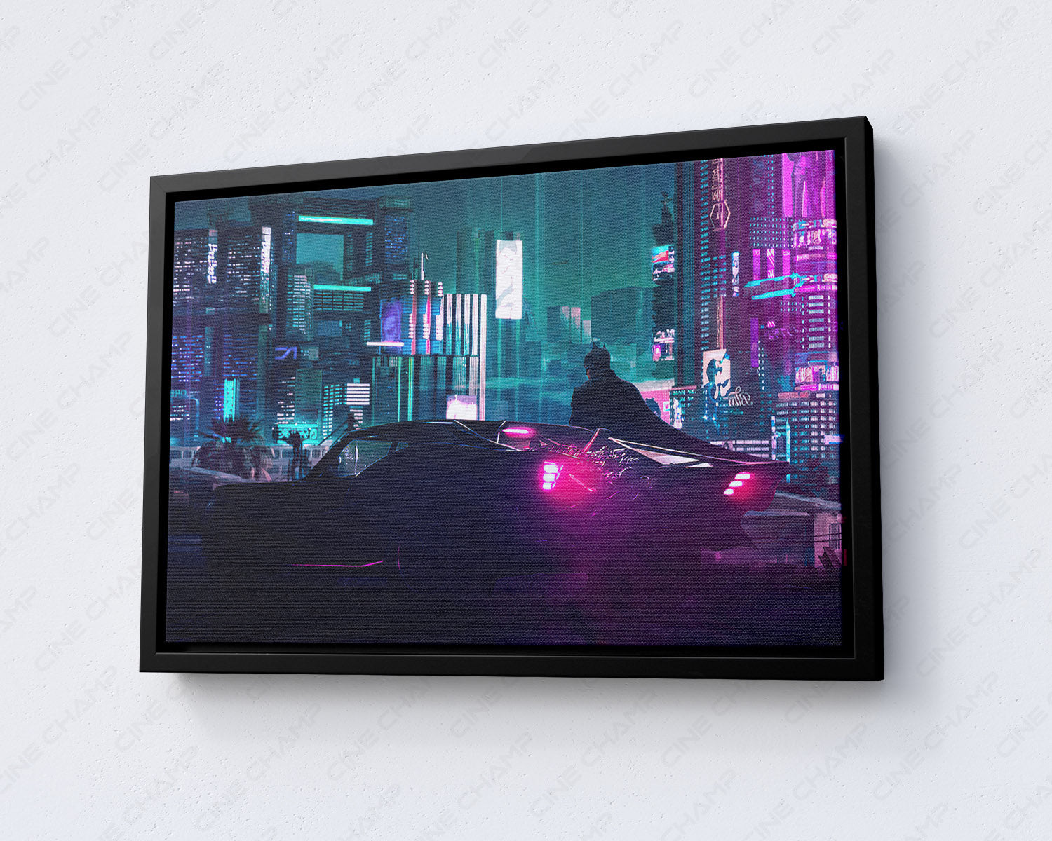Cyberpunk 2077 x The Batman Canvas Wall Art with White Floating Frame for Elegant Interior Wall Decor