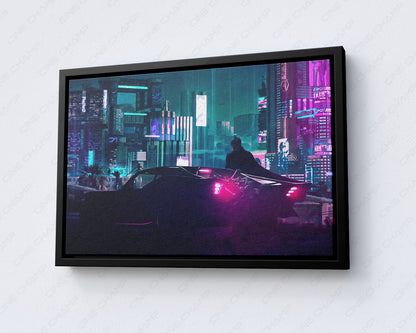 Cyberpunk 2077 x The Batman Canvas Wall Art with White Floating Frame for Elegant Interior Wall Decor