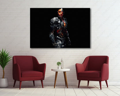 Cyborg Canvas Print Creating a Bold Superhero Focal Point in a Modern Gaming Room