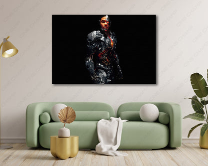 Cyborg Canvas Wall Art Displayed Above a Modern Sofa in a Stylish Living Room Interior