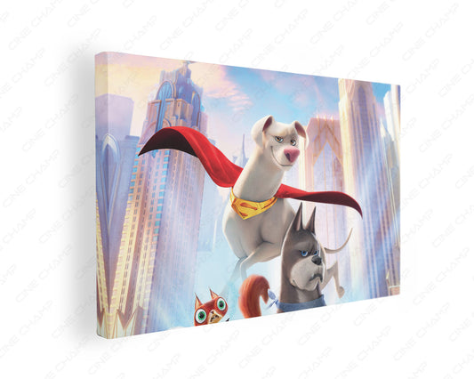 DC League of Super Pets Canvas Wall Art gallery wrap featuring colorful DC superhero pet artwork, perfect for kids' rooms, playrooms, and modern home décor.