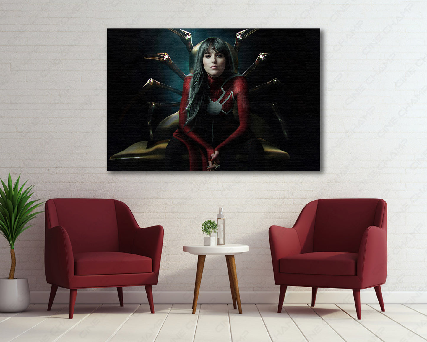 Dakota Johnson in Madame Web Canvas Print Creating a Cinematic Superhero Focal Point in a Modern Entertainment Room