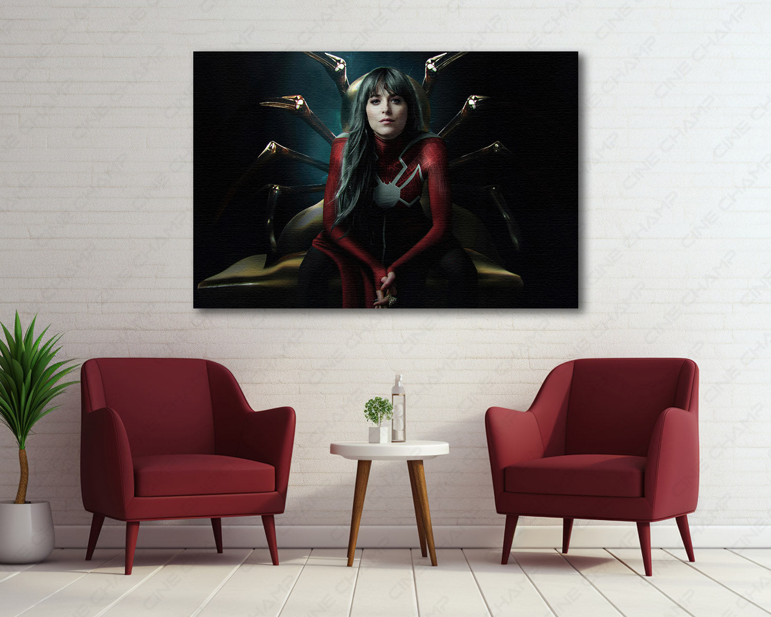 Dakota Johnson in Madame Web Canvas Print Creating a Cinematic Superhero Focal Point in a Modern Entertainment Room