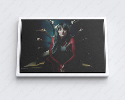 Dakota Johnson in Madame Web Canvas Print with White Floating Frame for Elegant Interior Wall Decor