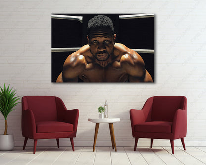Damian Anderson Canvas Print displayed above a modern cabinet wall, bringing bold Creed III movie artwork to a contemporary interior.