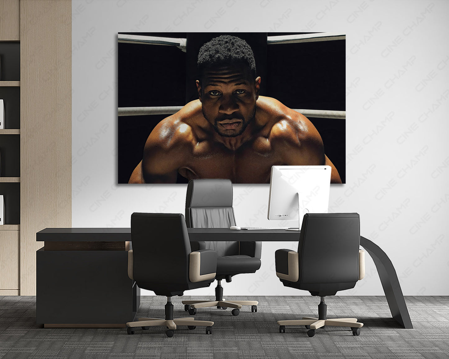 Damian Anderson Canvas Print hanging in a stylish office, adding motivational boxing-inspired artwork and cinematic character décor to the workspace.
