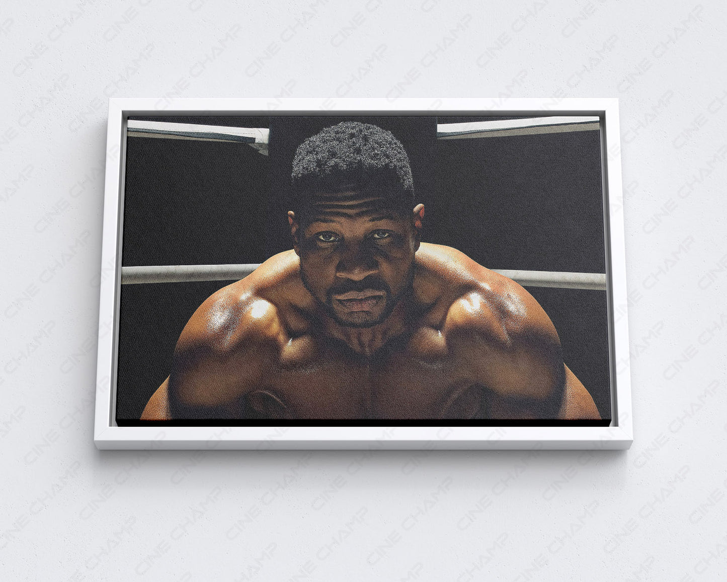 Damian Anderson Canvas Print in a white floating frame featuring striking Creed III character artwork, ideal for modern home and office décor.