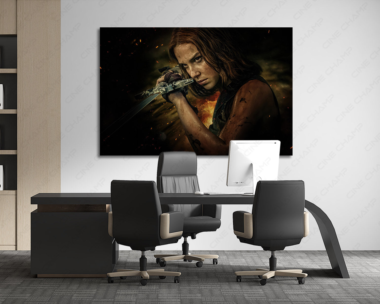 Damsel Canvas Print hanging in a modern office, bringing inspiring fantasy movie artwork and premium canvas décor to the workspace.