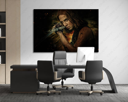 Damsel Canvas Print hanging in a modern office, bringing inspiring fantasy movie artwork and premium canvas décor to the workspace.