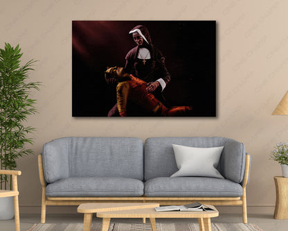 Daredevil: Born Again A Man Without Hope Canvas Print displayed above a modern living room sofa, creating a bold focal point with cinematic Marvel wall art.