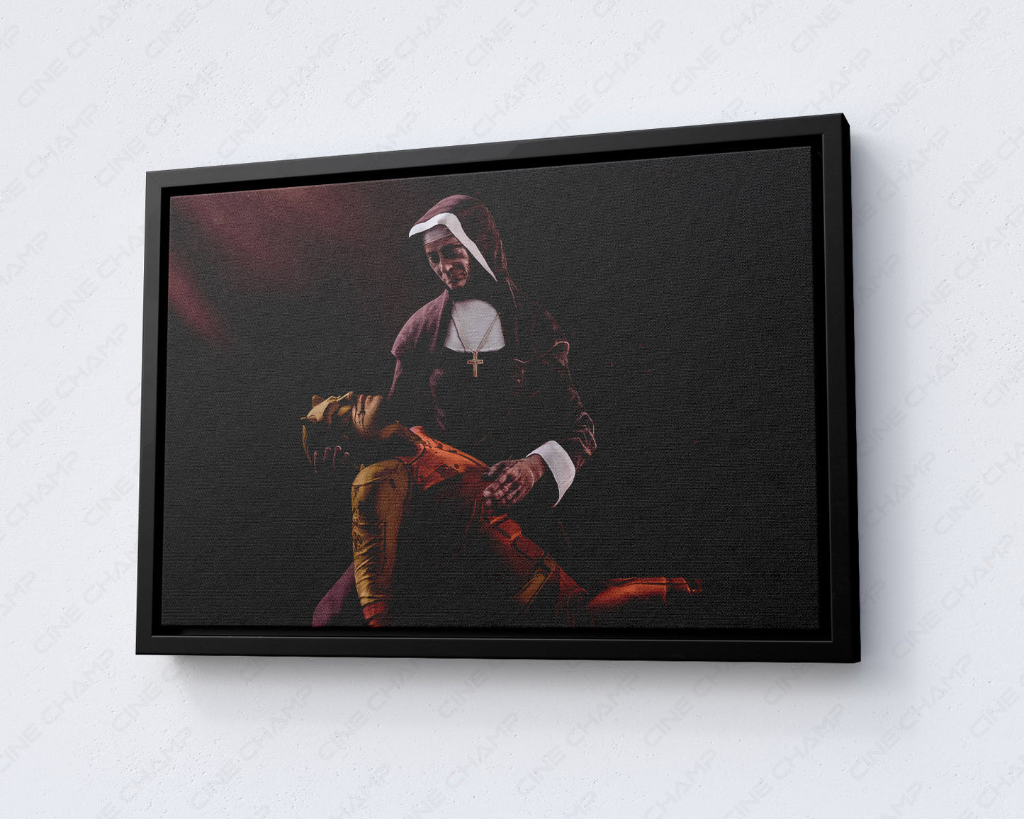 Daredevil: Born Again A Man Without Hope Canvas Print displayed in a black floating frame, showcasing dramatic Marvel wall art for a contemporary living room.