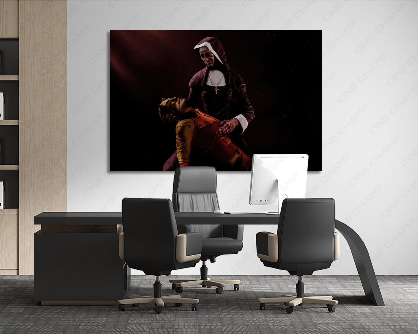 Daredevil: Born Again A Man Without Hope Canvas Print hanging in a stylish office, adding inspiring superhero artwork and premium Marvel décor to the workspace.