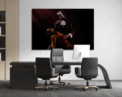 Daredevil: Born Again A Man Without Hope Canvas Print hanging in a stylish office, adding inspiring superhero artwork and premium Marvel décor to the workspace.