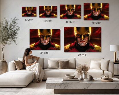 Daredevil: Born Again Canvas Print available in multiple sizes including 8×12, 12×18, 16×24, 20×30, 24×36, and 30×45, making it easy to choose the perfect canvas for any room.