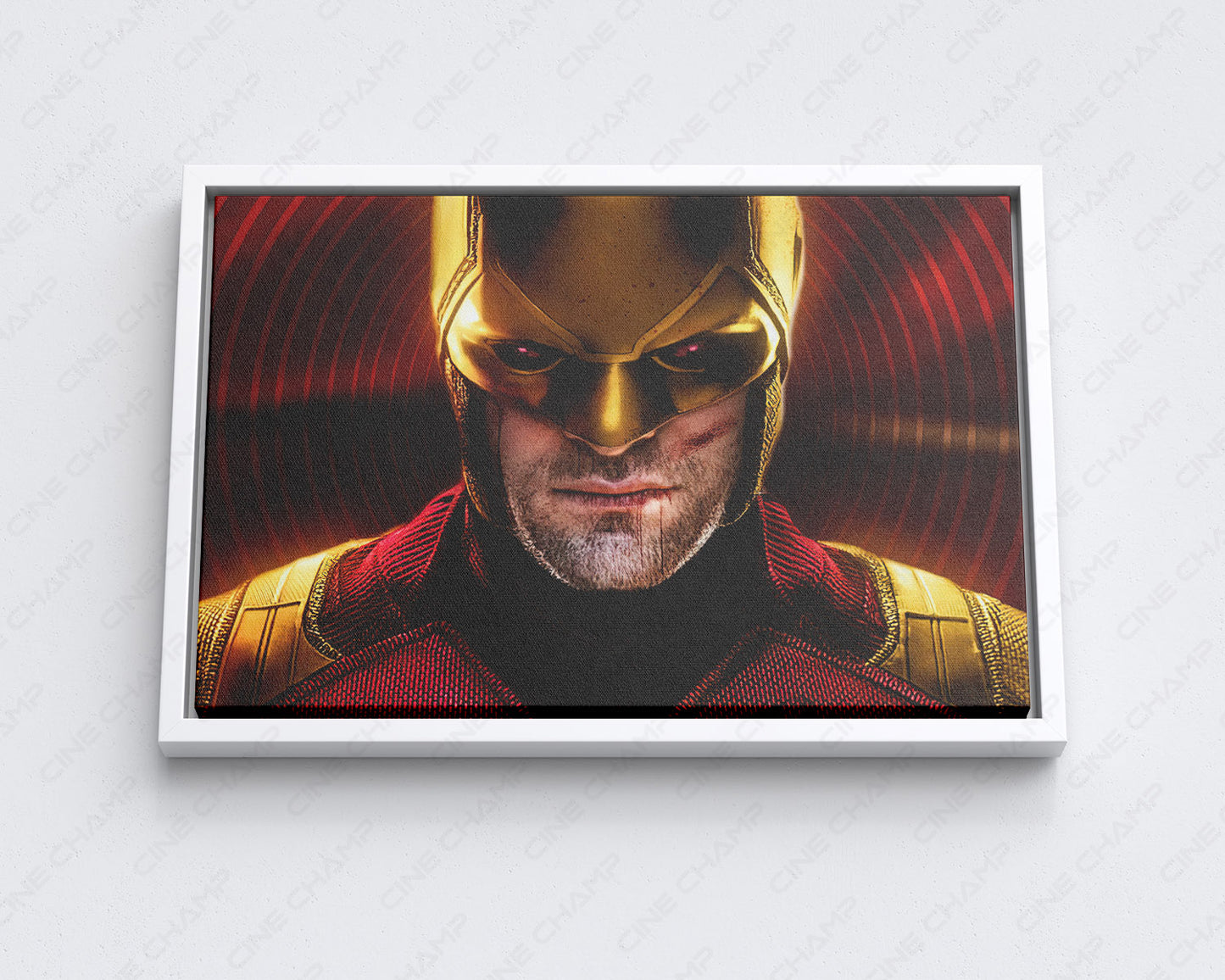 Daredevil: Born Again Canvas Print in a white floating frame featuring premium Marvel-inspired artwork, ideal for modern home and office décor.