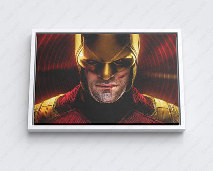 Daredevil: Born Again Canvas Print in a white floating frame featuring premium Marvel-inspired artwork, ideal for modern home and office décor.