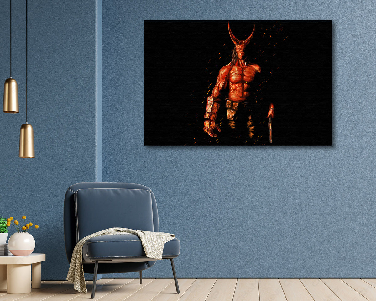 Dark fantasy Hellboy character wall art