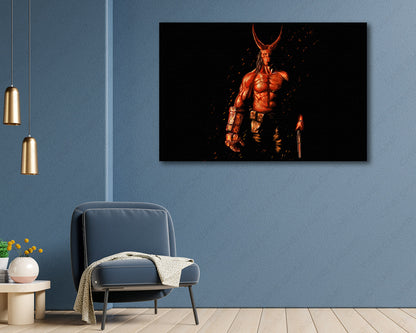 Dark fantasy Hellboy character wall art