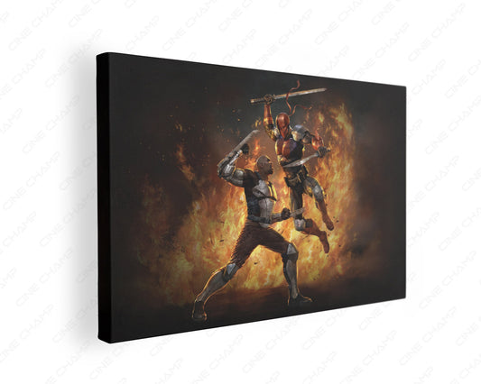 Deathstroke: Knights & Dragons Canvas Print gallery wrap featuring fierce DC animated superhero artwork, perfect for modern home theater and living room wall décor.
