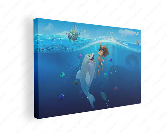 Dolphin Boy ocean journey canvas wall art