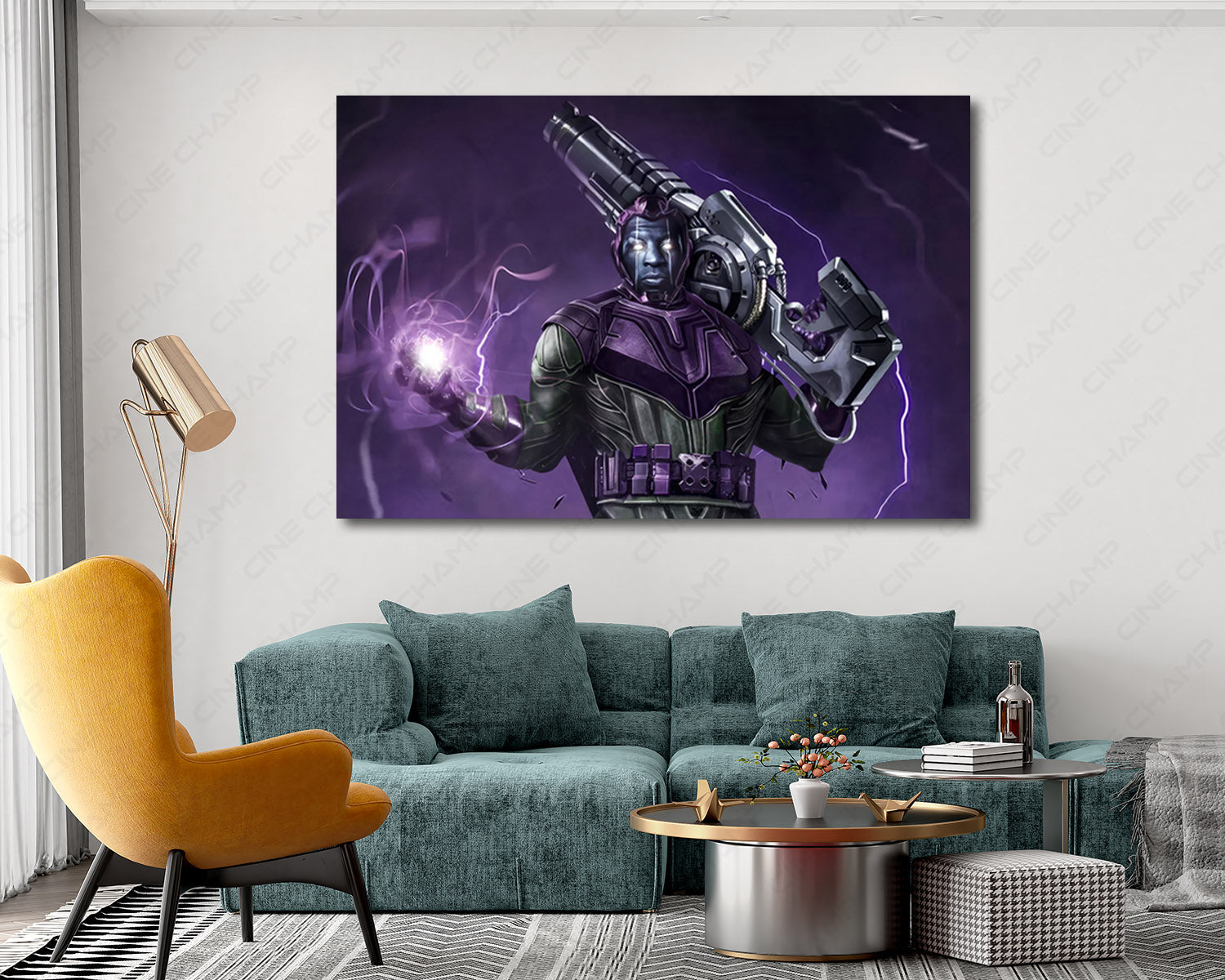 Avengers The Kang Dynasty inspired canvas wall art displayed in a modern living room setting
