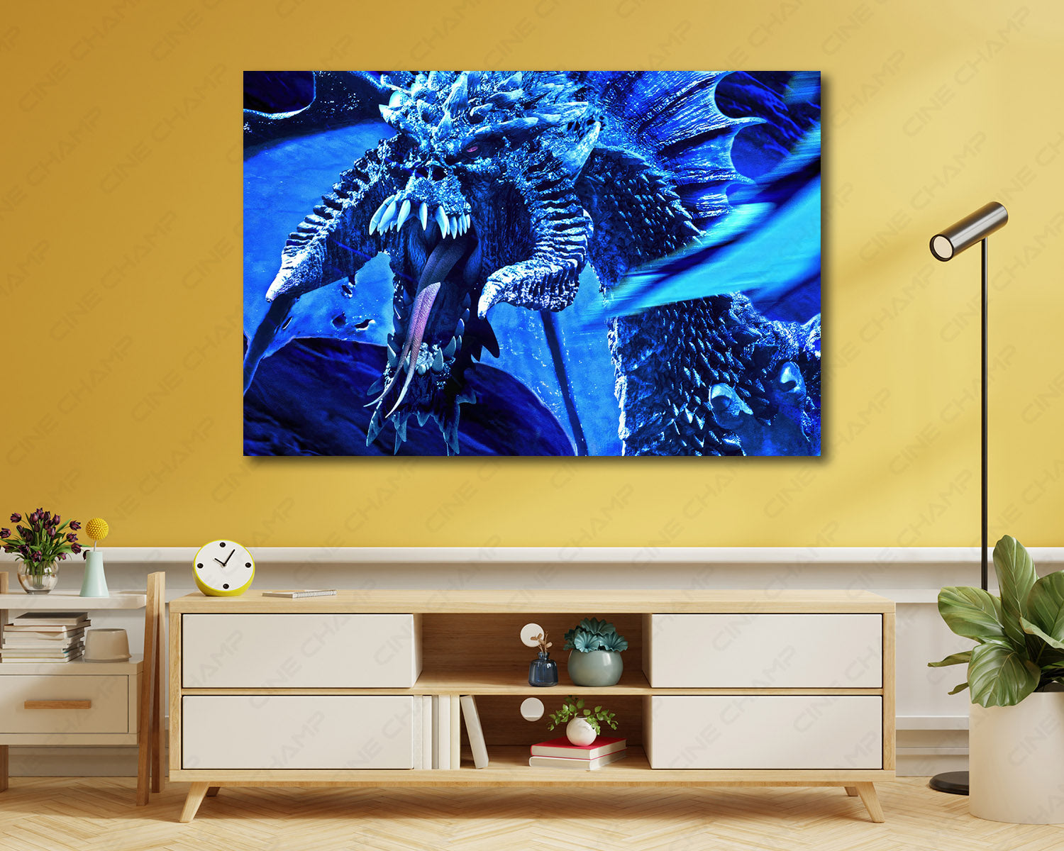 Dungeons & Dragons Honour Among Thieves Canvas Print Displayed on a Cabinet Wall Decor Setup