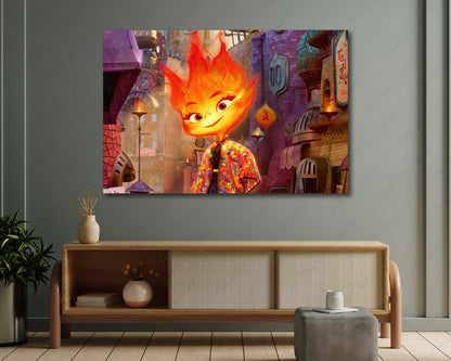 Elemental Canvas Print Displayed Above Cabinet as Fantasy Movie Wall Art