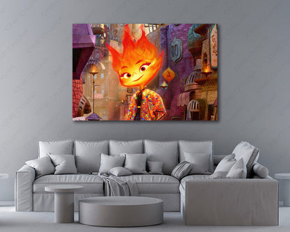 Elemental Canvas Print Displayed in a Modern Living Room with Fantasy Movie Decor
