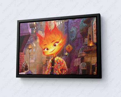 Elemental Canvas Print with Black Floating Frame for Animated Fantasy Wall Decoration